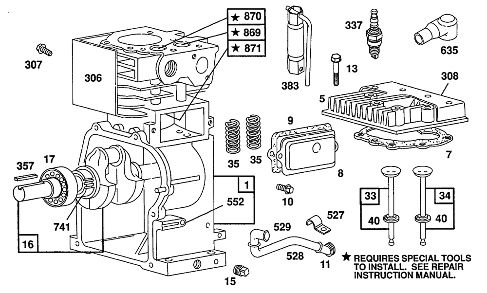 Cylinder,cylinder Head Diagram and Parts List for 80232-2937-01  Briggs and Stratton Engine